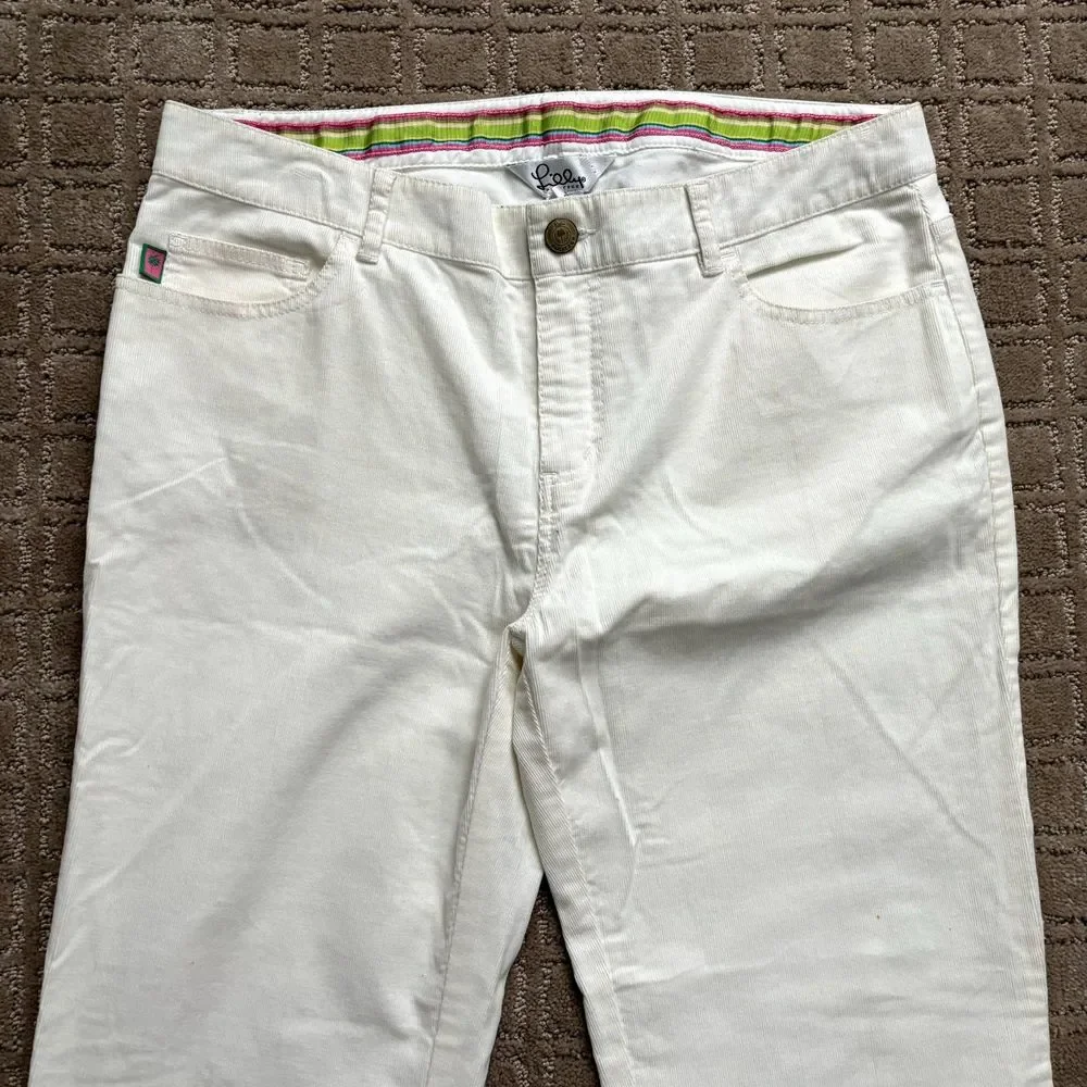 Lilly Pulitzer Corduroy Pants Women Size 10 Stretch Bootcut Off White - Picture 2 of 11